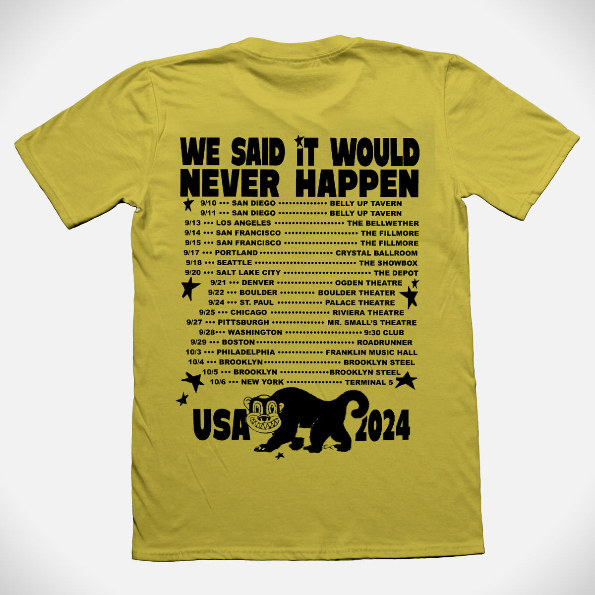 2024 Tour Yellow Tee – Soul Coughing Store